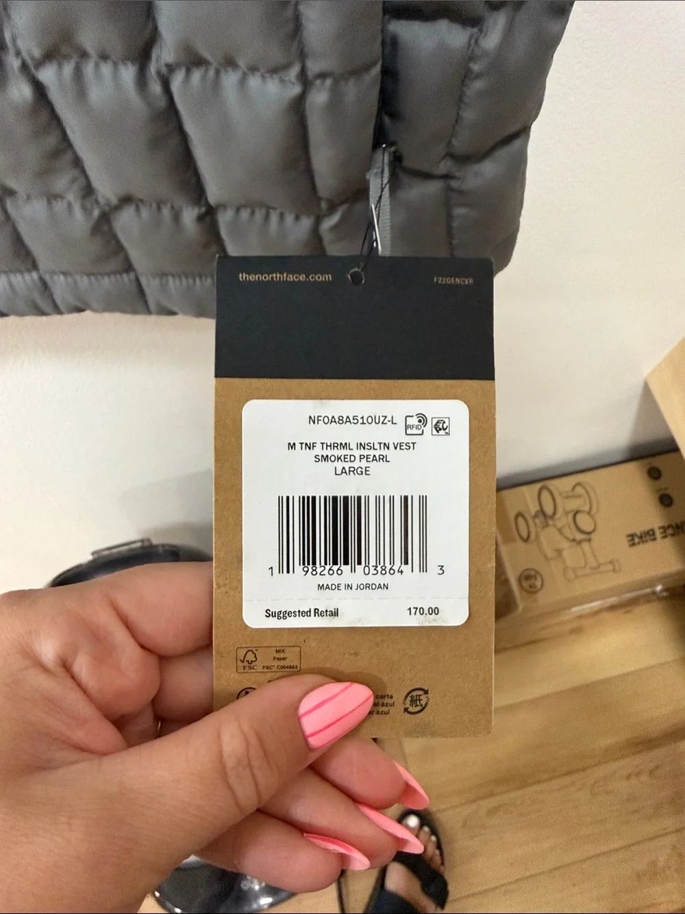 The North Face Men's Grey Quilted Packable Insulated Vest